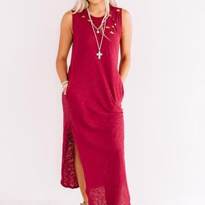Weekday Chic Distressed Maxi Dress In Wine
